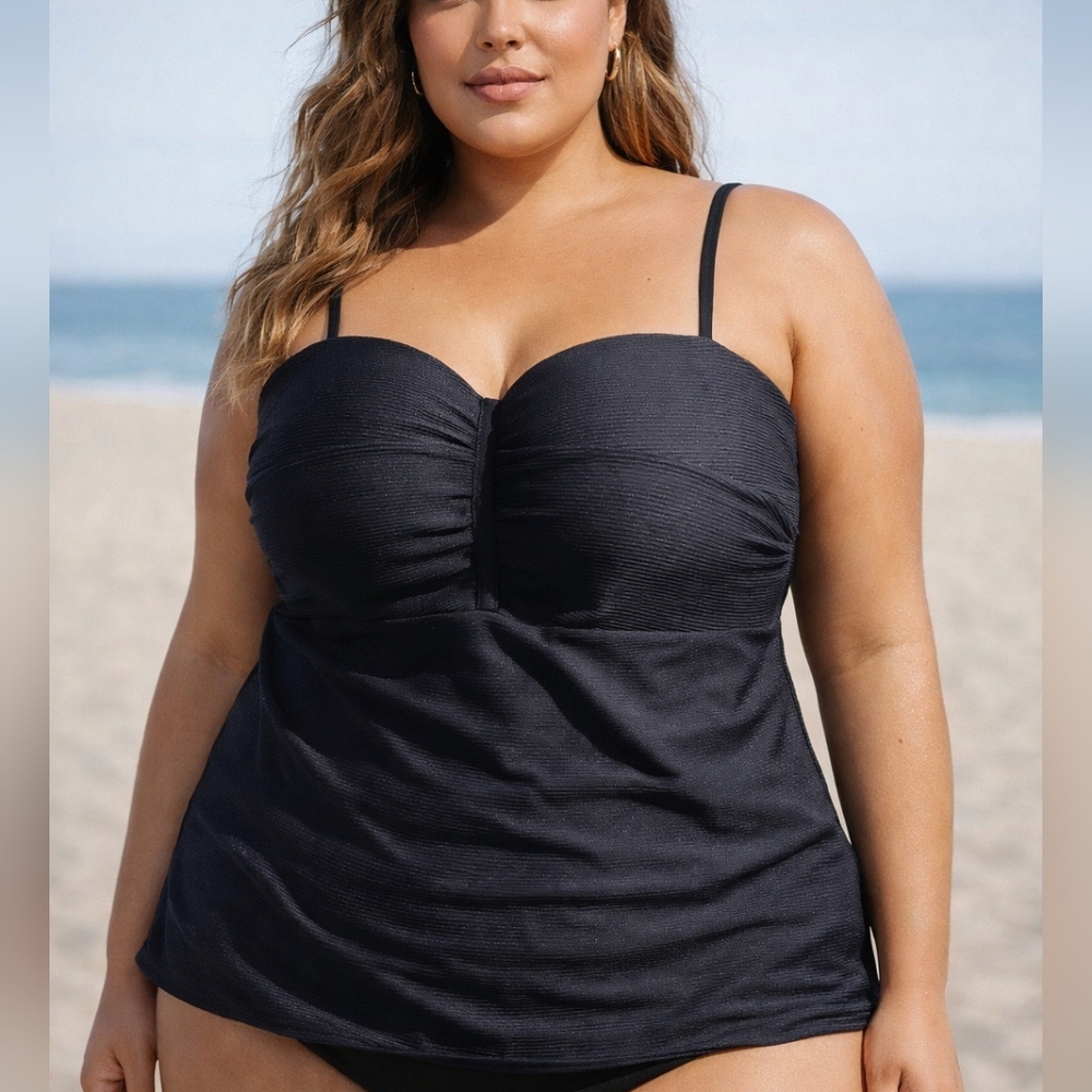 Nine West Front Twist Tankiki Swim Top XL Black